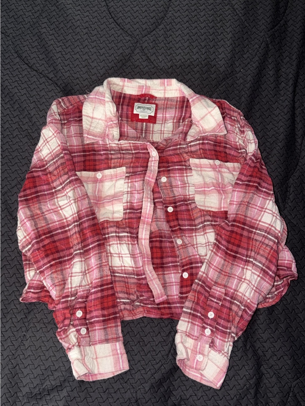 American Eagle Outfitters Pink Red Plaid Button-Down Shirt